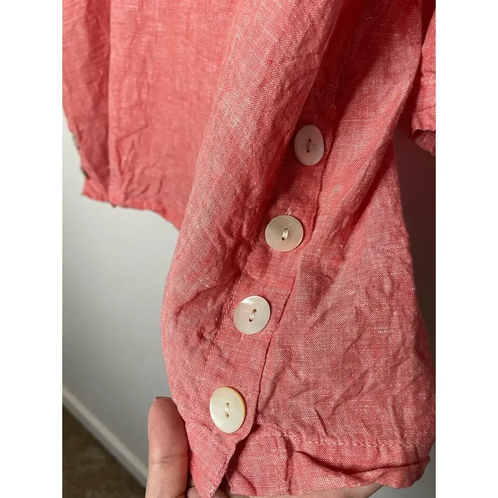 Tahari Women's 100% Linen Popover Red 3/4 Sleeve Top Buttons Plus Size 1X - Picture 3 of 7